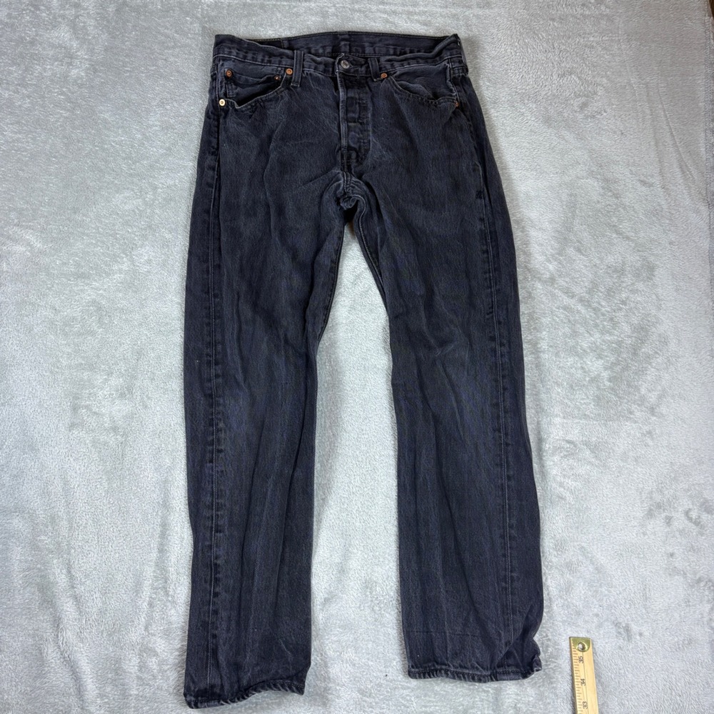 Levi's Jeans Men 32x30 (Fits 32x29) 501 Original Fit Straight Leg Black Faded